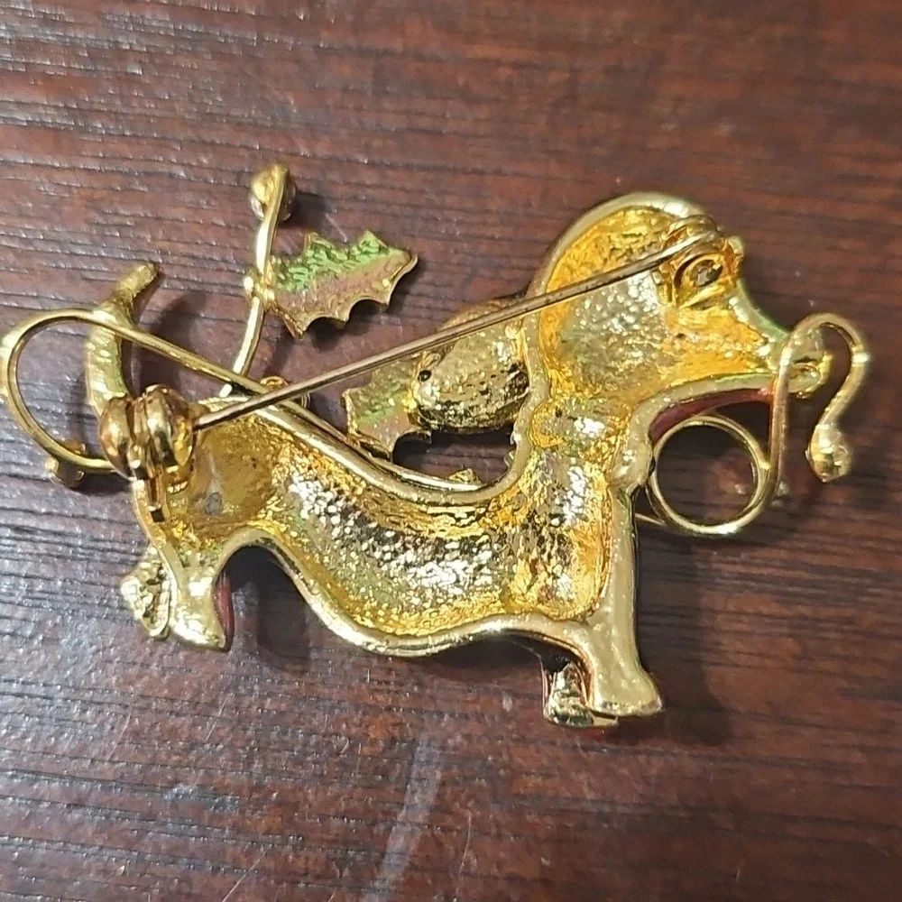 Dachshund Christmas Enameled Brooch
